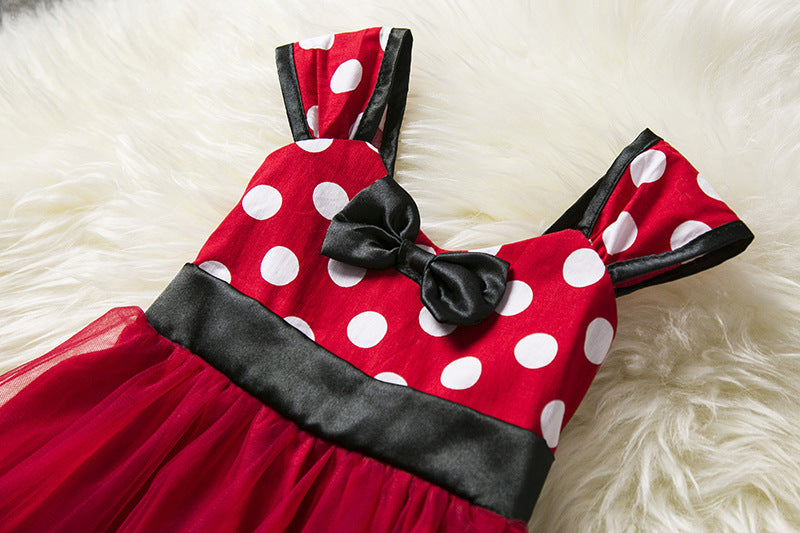 Sleeveless Vest Polka Dot Bow Princess Dress