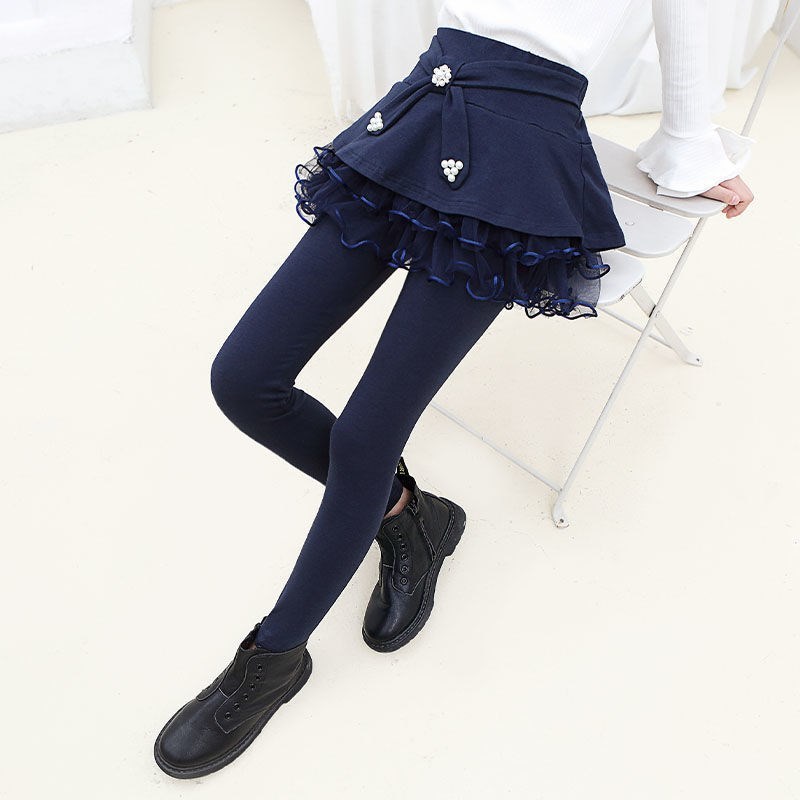 Girls Navy Blue Skirted Leggings