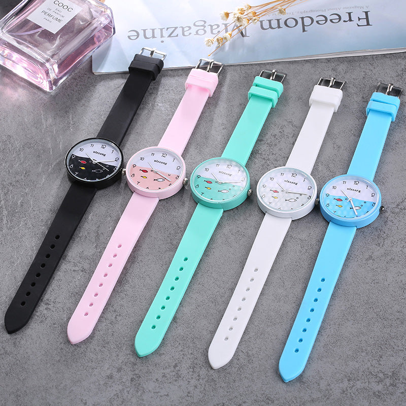 Children's Watch For Girls & Boys, Color Silicone Strap Fashion Quartz Watch