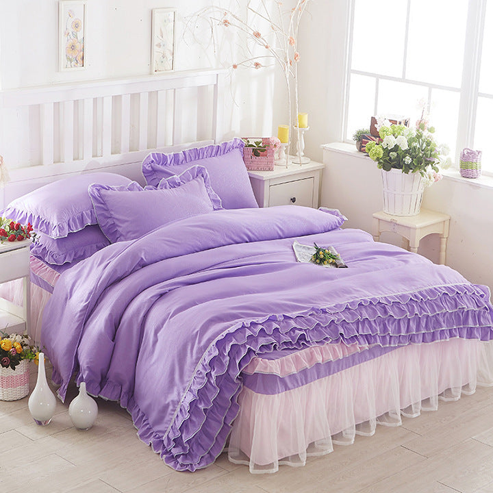 Princess Girls' Lace Bed Skirt-style, Duvet Cover 4pc Set, Solid Color Lace, Comes In Multiple Colors