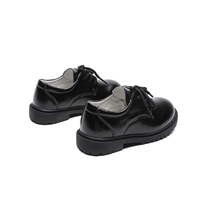 New Pure Black Leather Shoes, Boys' Formal Shoes