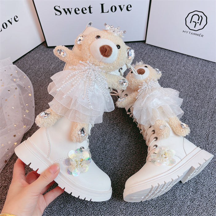 New Style Girls Leather Bear Boots