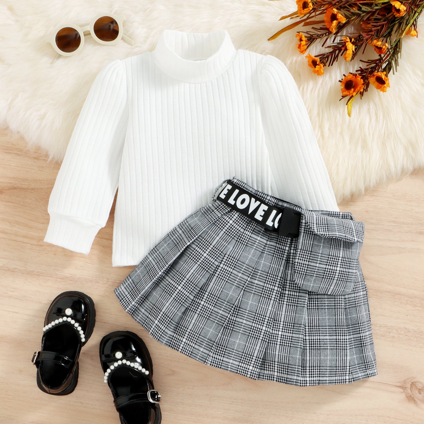 Children's Autumn Winter Cotton Sunken Stripe Turtleneck Plaid Suit