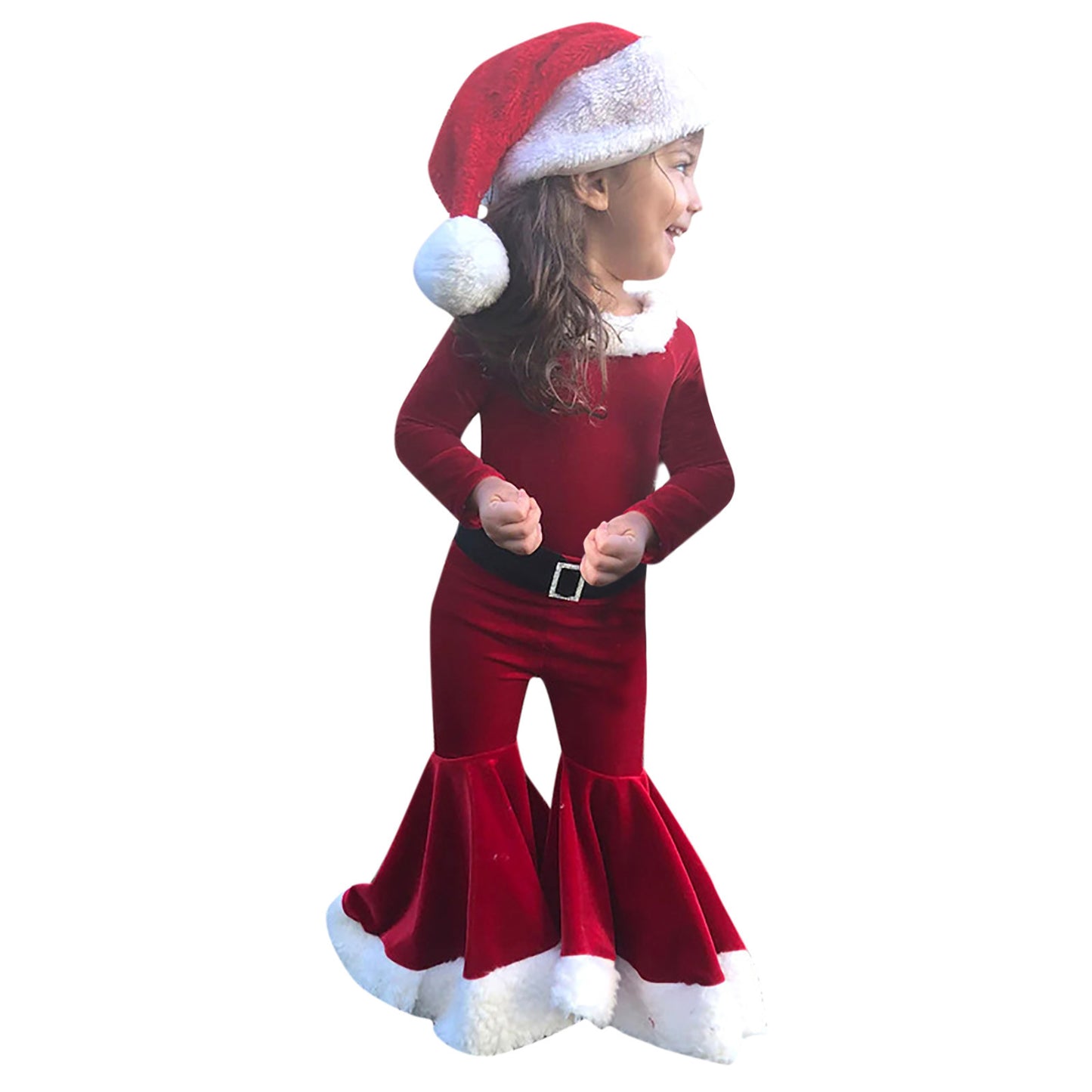 Girls' Christmas Long-sleeved Top, Bell Bottoms & Hat 3pc Set