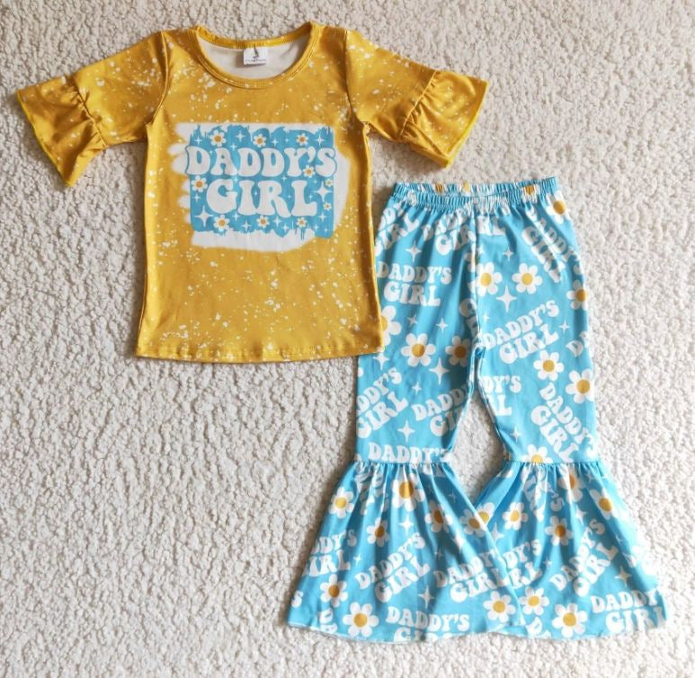 Girls' Short-sleeved Tassel Bell-bottom Pants 2pc Set