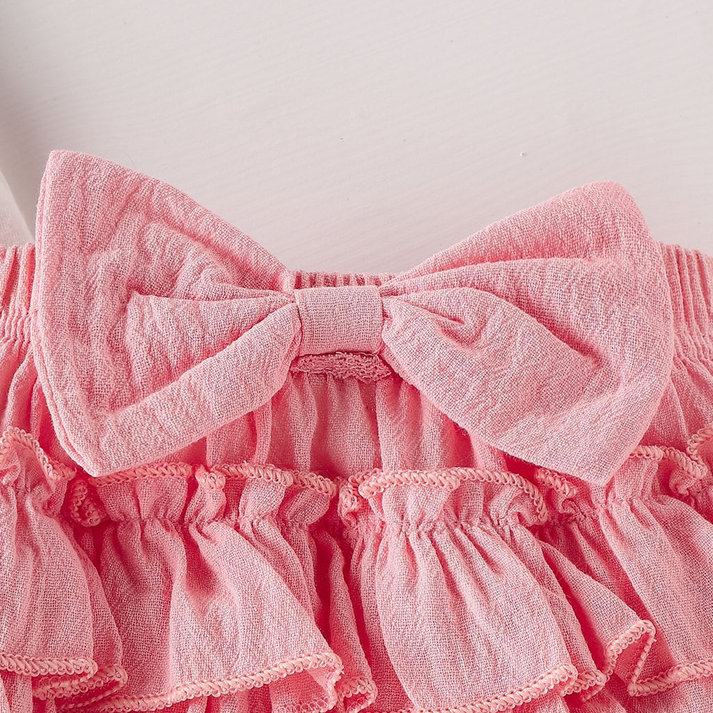 Summer Baby Girl Letter Print Short Sleeve Onesie, Short Skirt & Headband