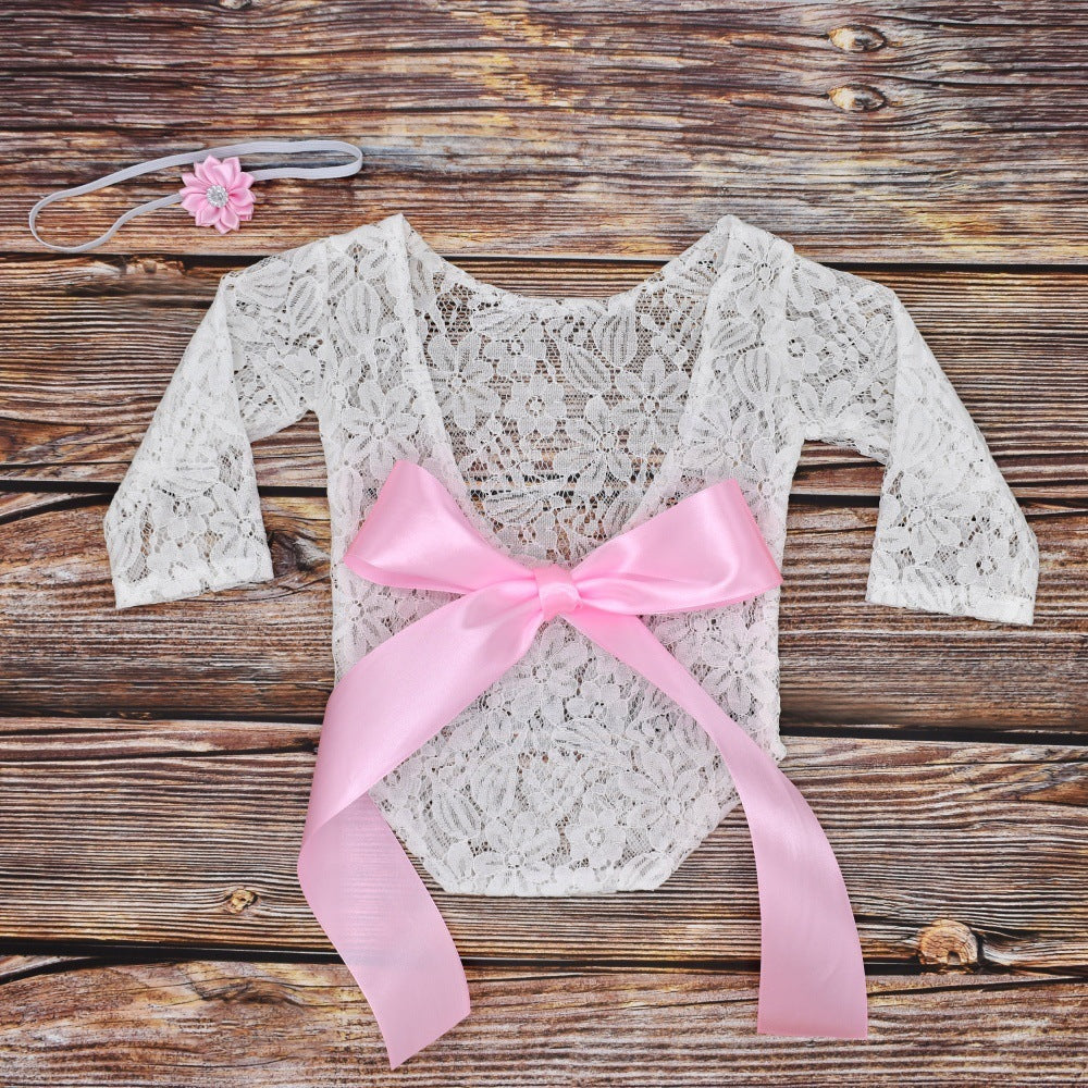 Newborn Lace Photography Outfit Tie With Bow & Headband