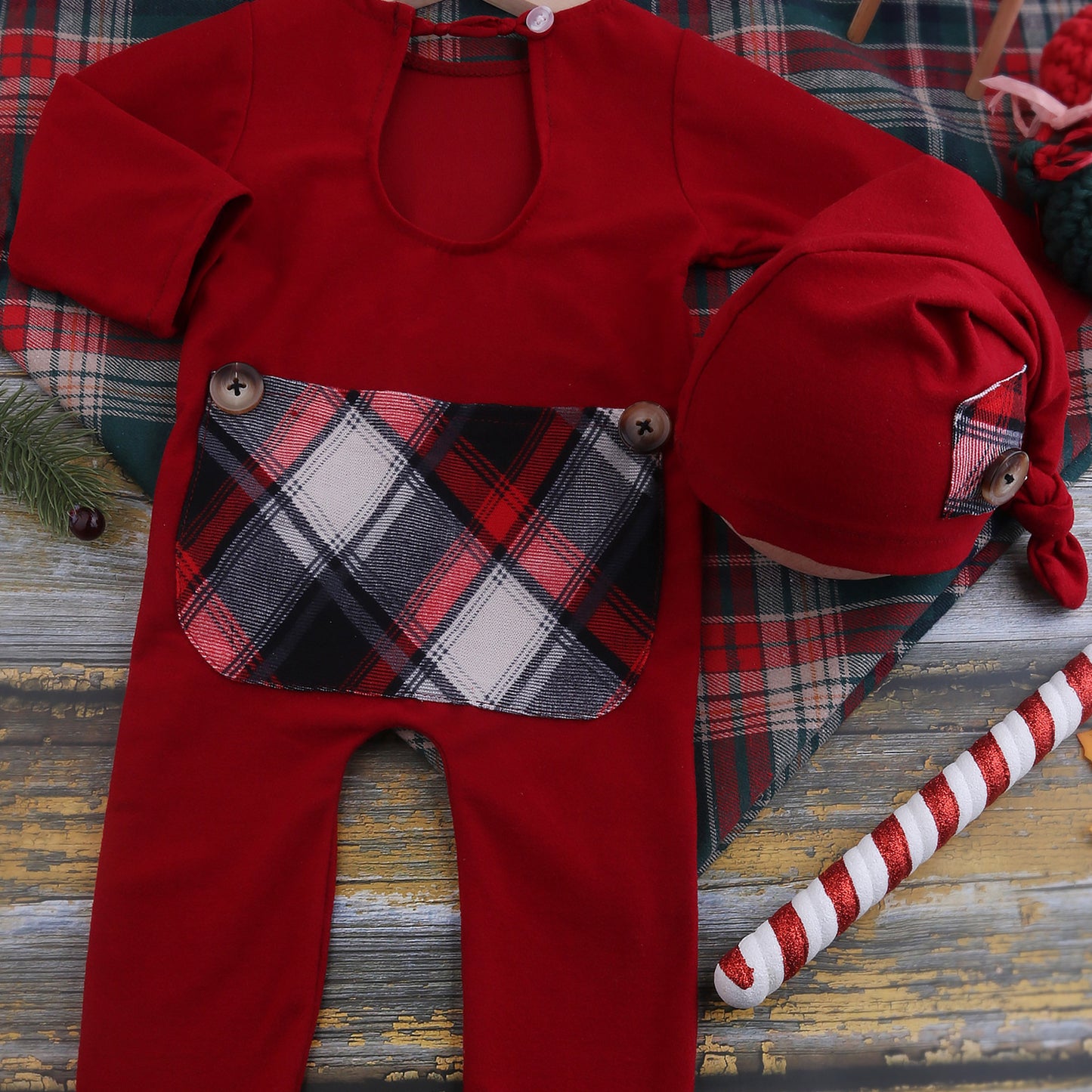 Newborn's Photography Christmas Clothing Studio Outfit, Red or Green