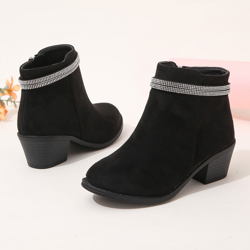 Girls' Fashion Double Strap Rhinestone Boots