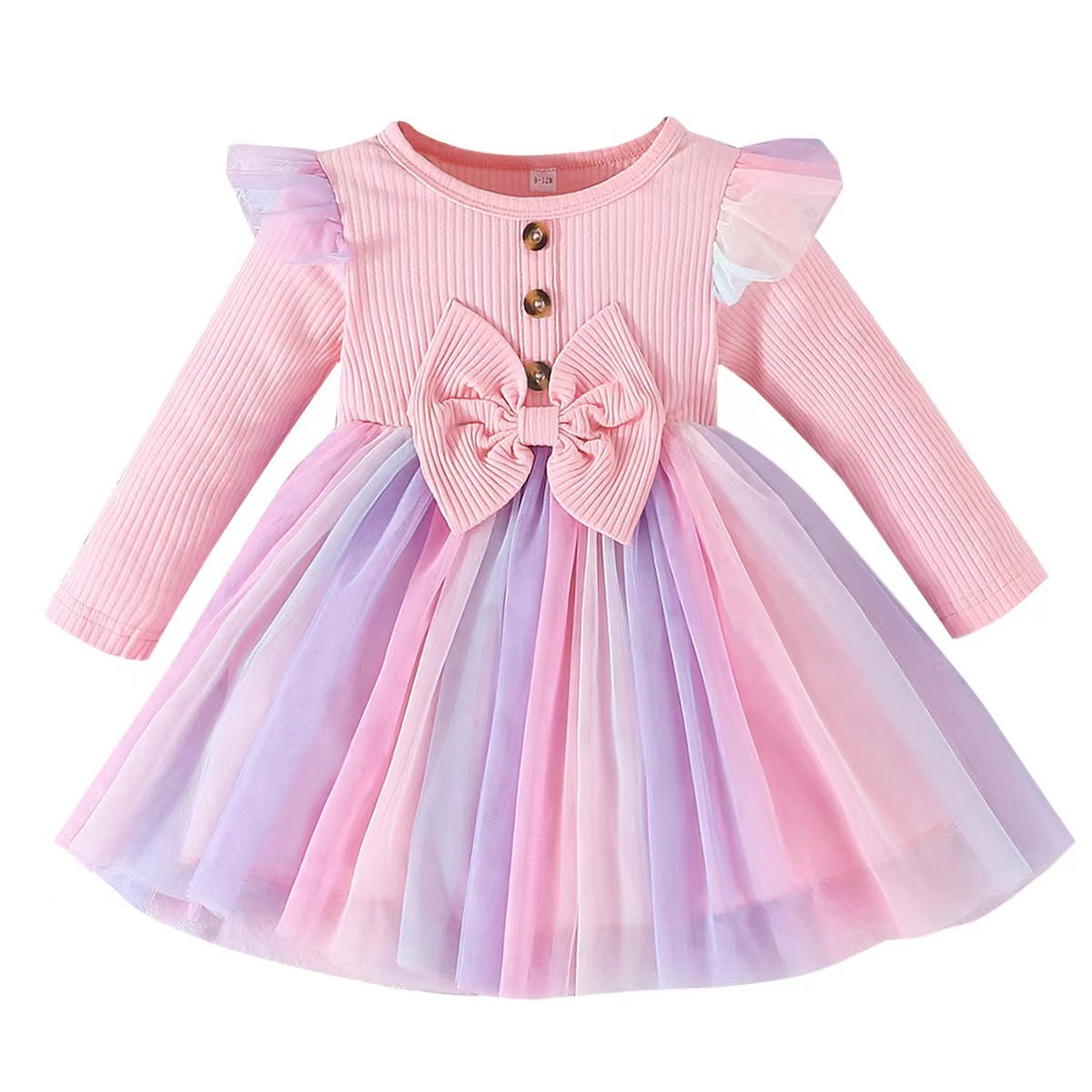 Bow Mesh A- Line Dress Two-color Children's Dress