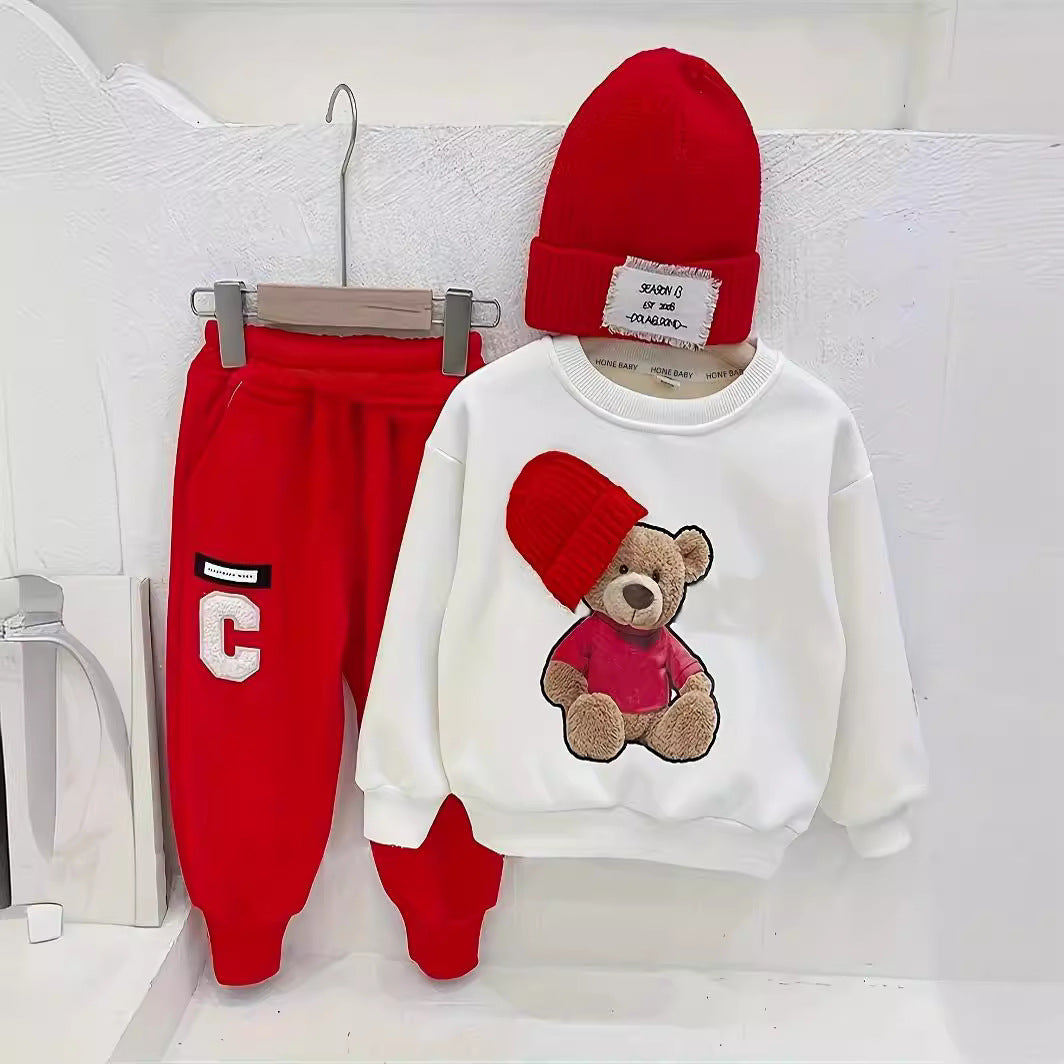 Cartoon Hat Bear Long-sleeved With Pants Two-piece Set