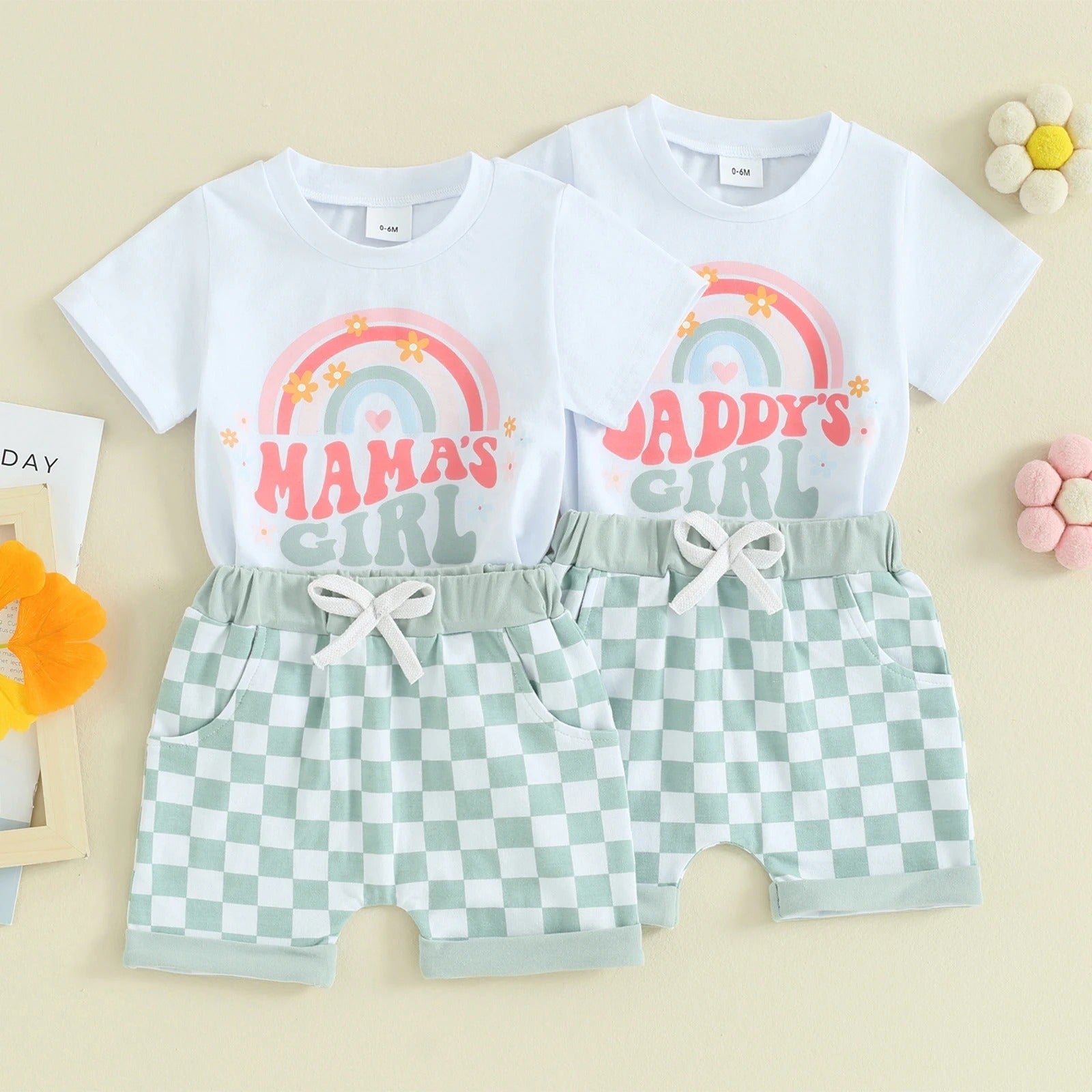 Girls' Checkered Short-sleeved Shirt & Shorts Set