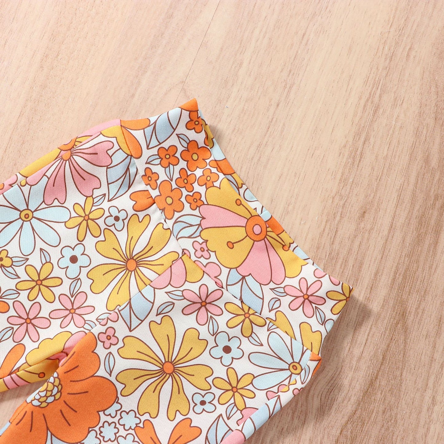 New Girls' Halter Top Printed Flare Pants Suit With Headband 3pc Set