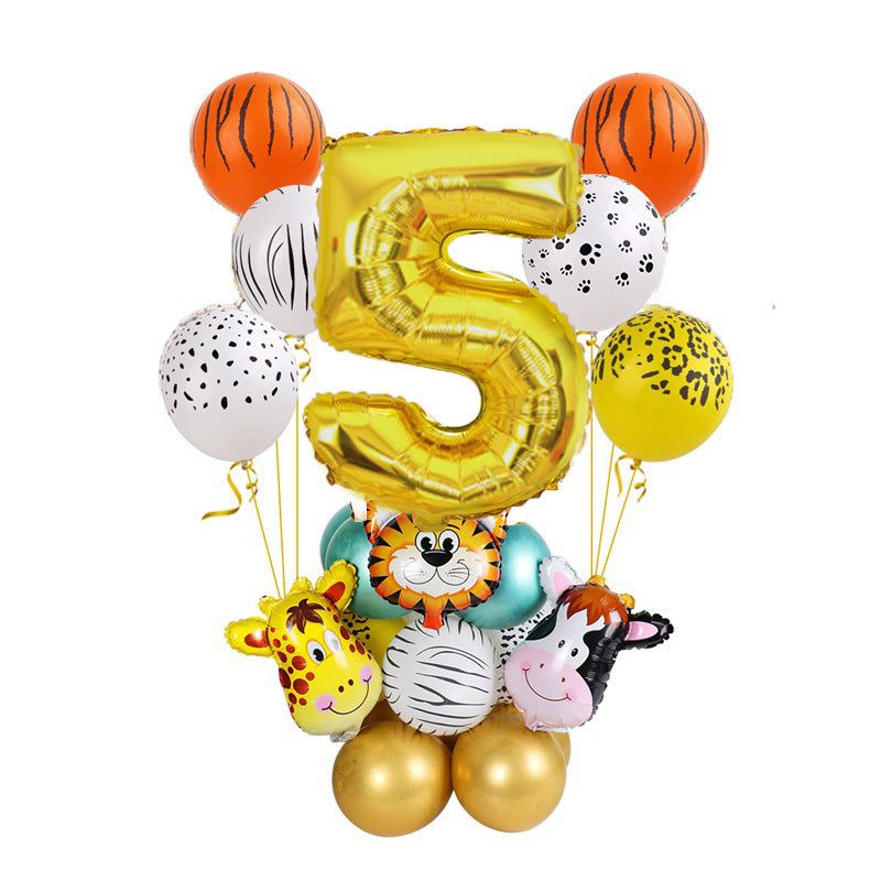 Golden Animal Number Post Balloon Jungle Animals