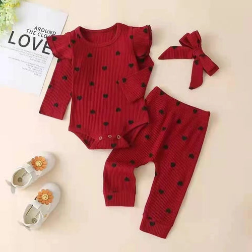 Baby Girl Love Printed Romper 3pc Set
