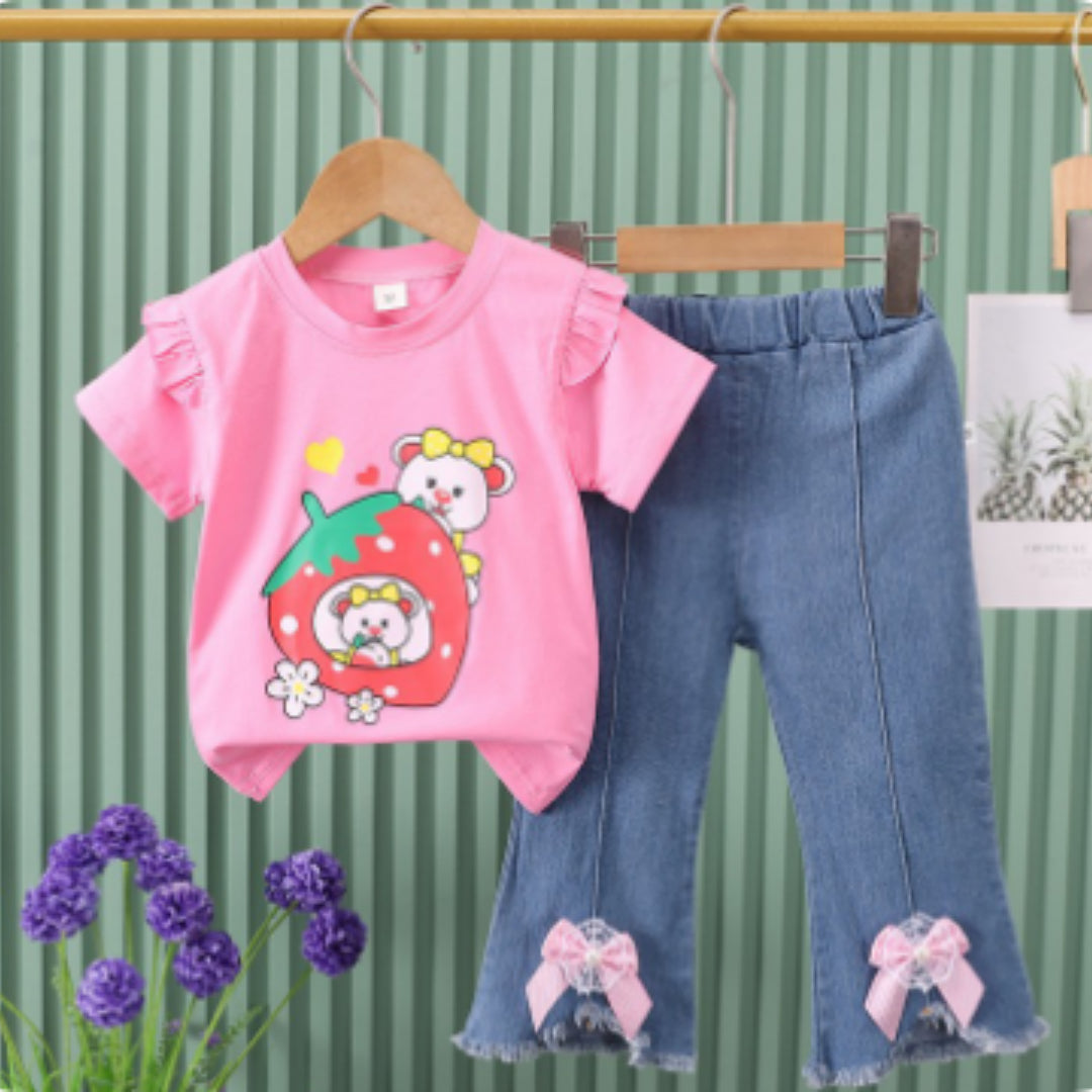 Girl's Short-Sleeve Denim Jeans Set