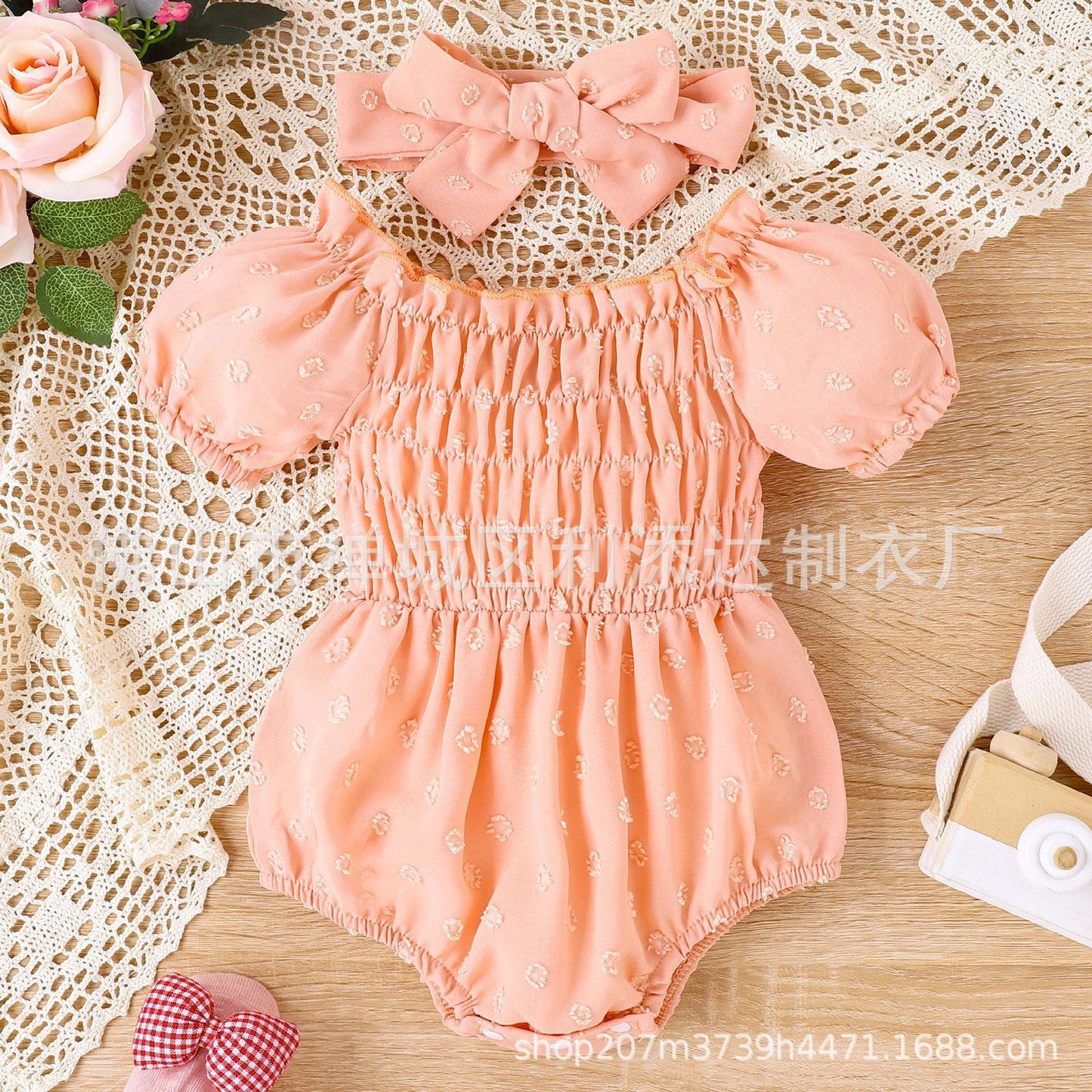 Baby Girl Puff Short Sleeve Romper & Headband Set