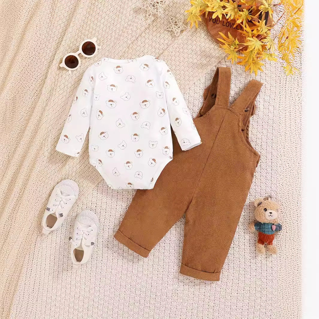 Cute Baby Boy Bear Printed Romper Overalls Suit