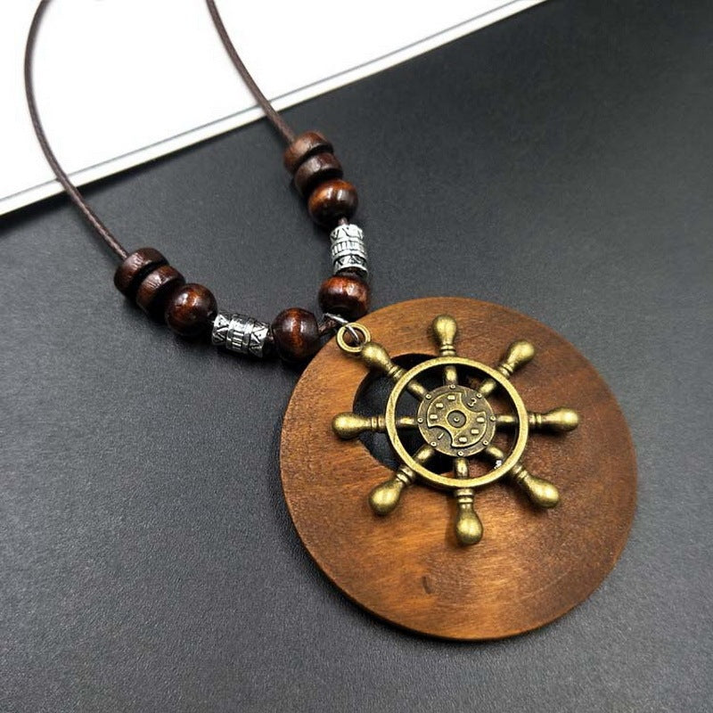 Retro Ethnic Style Beaded Wood Chip Hollowed Out Necklace