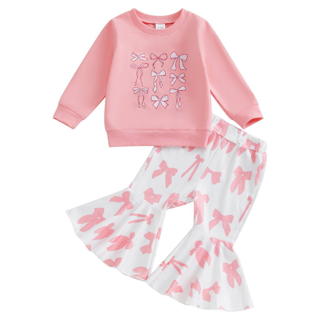 Girl's Printed Sweatshirt Full Printed Bell-bottom Pants Set