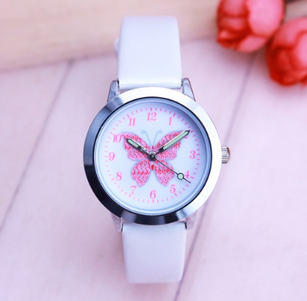 Kids Quartz Watch Student Girls Cute Colorful Butterfly Dial Waterproof Watch