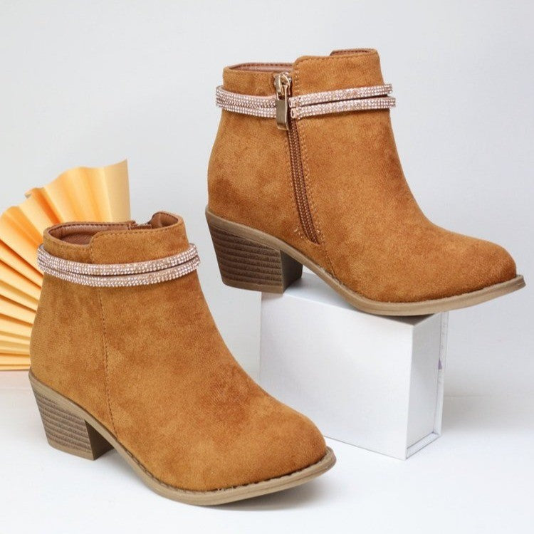 Girls' Fashion Double Strap Rhinestone Boots