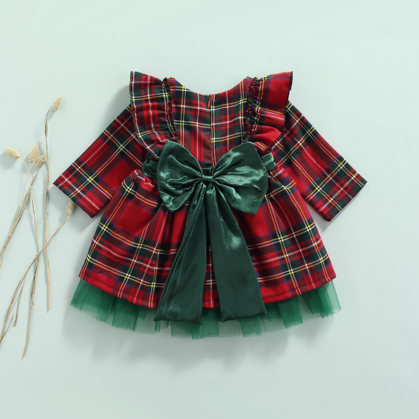 Girls' Children's Red Plaid Bow Christmas Dress