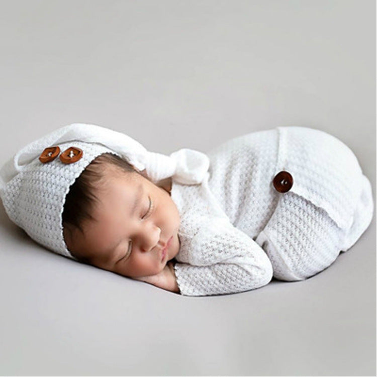 Newborn Baby Photography Full Sleeves Romper Outfit & Hat, Comes In Multiple Colors
