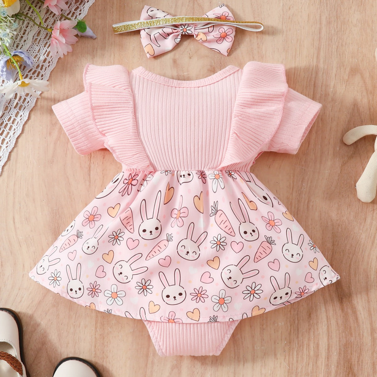 Baby Floral Bow Onesie & Headband