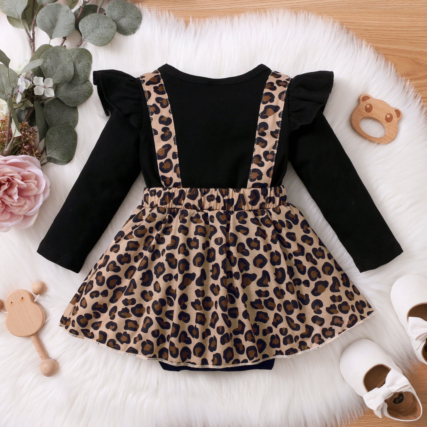 Long Sleeve Baby Girl Leopard Print One-piece Romper Dress