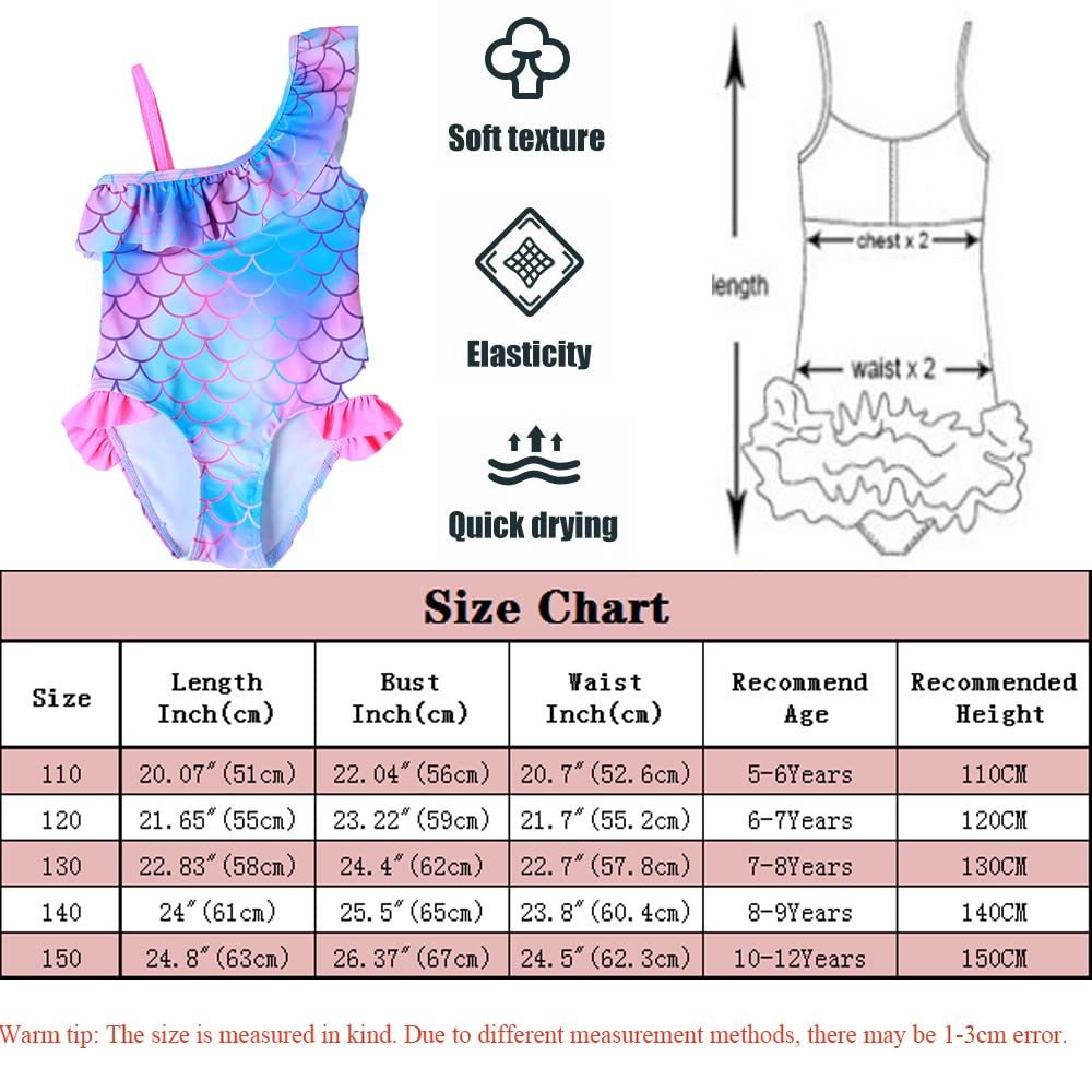 Girls' Scale Printed Flounced Gradient One-piece Swimsuit