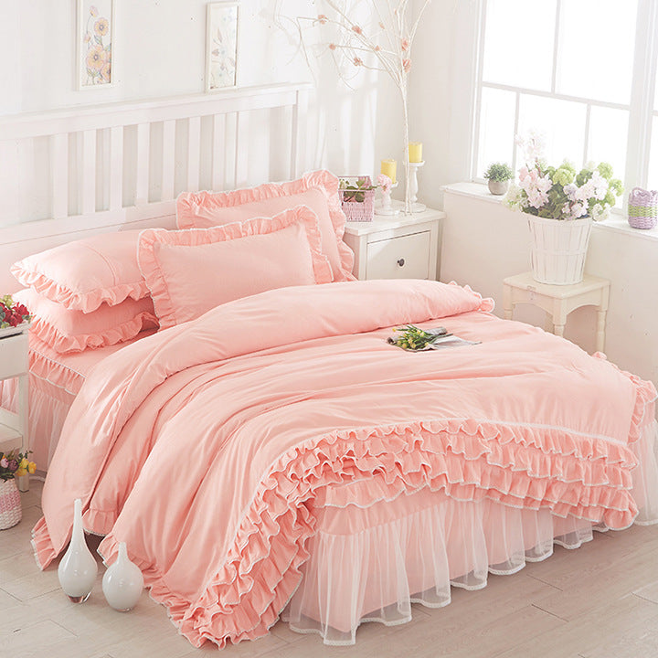 Princess Girls' Lace Bed Skirt-style, Duvet Cover 4pc Set, Solid Color Lace, Comes In Multiple Colors