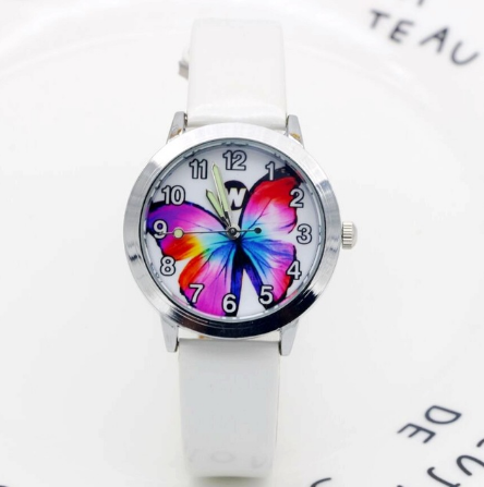 Kids Quartz Watch Student Girls Cute Colorful Butterfly Dial Waterproof Watch