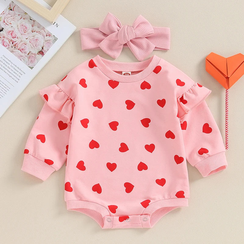 Heart Jumpsuit & Headband Two-piece Set