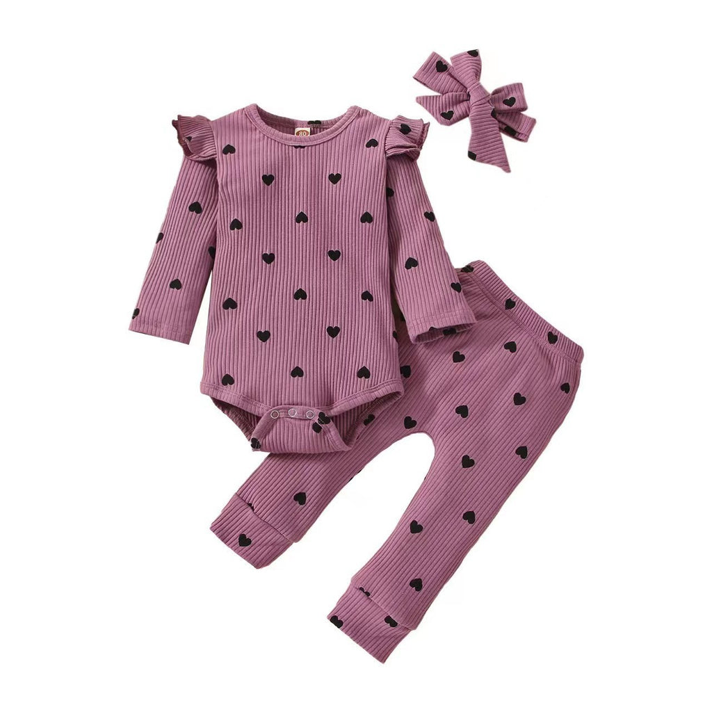 Baby Girl Love Printed Romper 3pc Set
