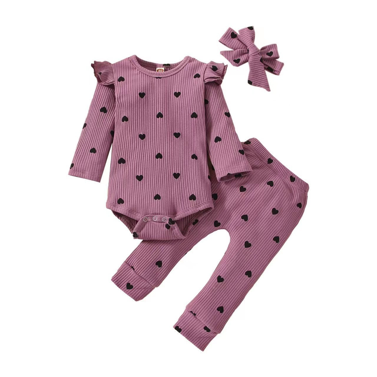 Baby Girl Love Printed Romper 3pc Set