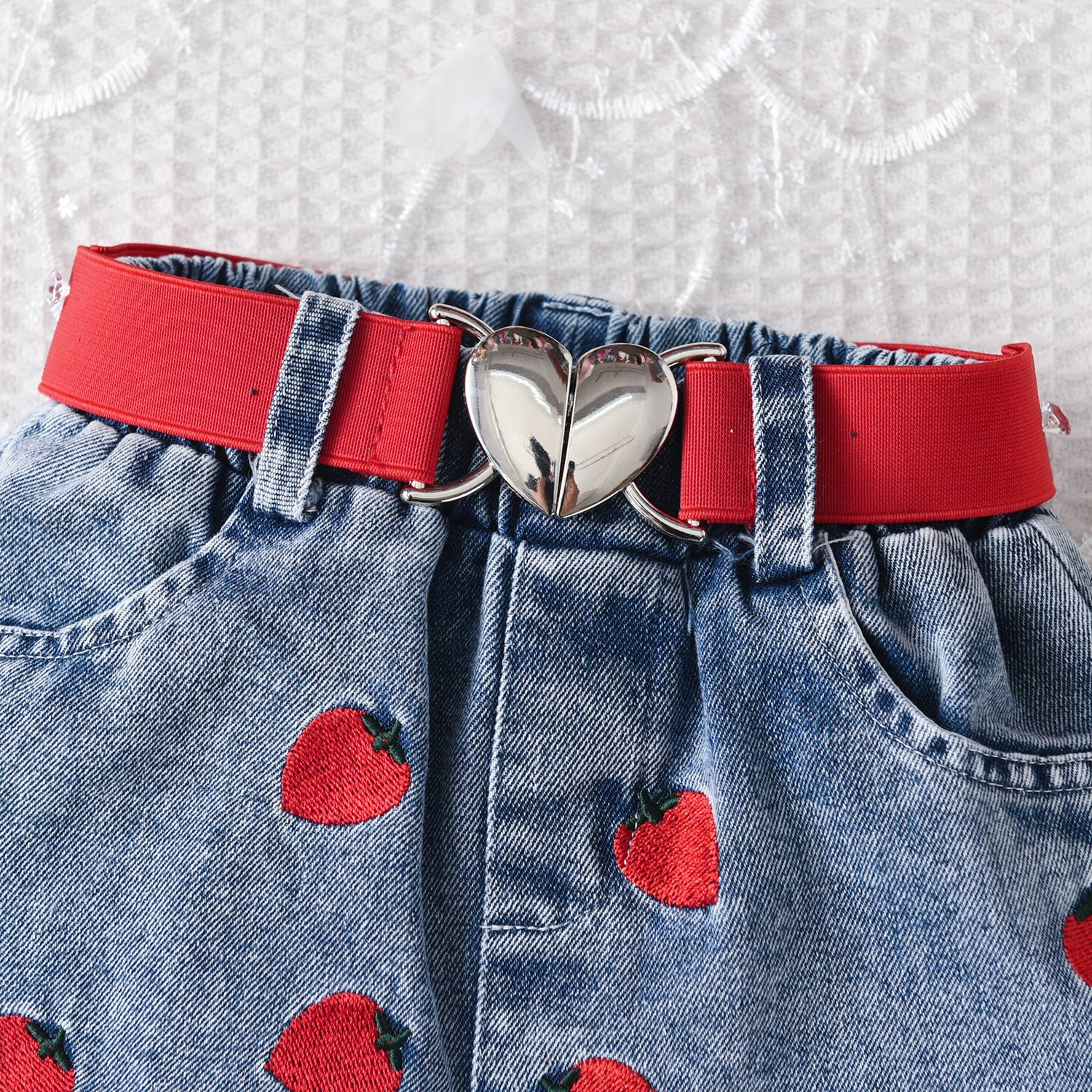 Girls' Off-Shoulder Top & Denim Shorts Set