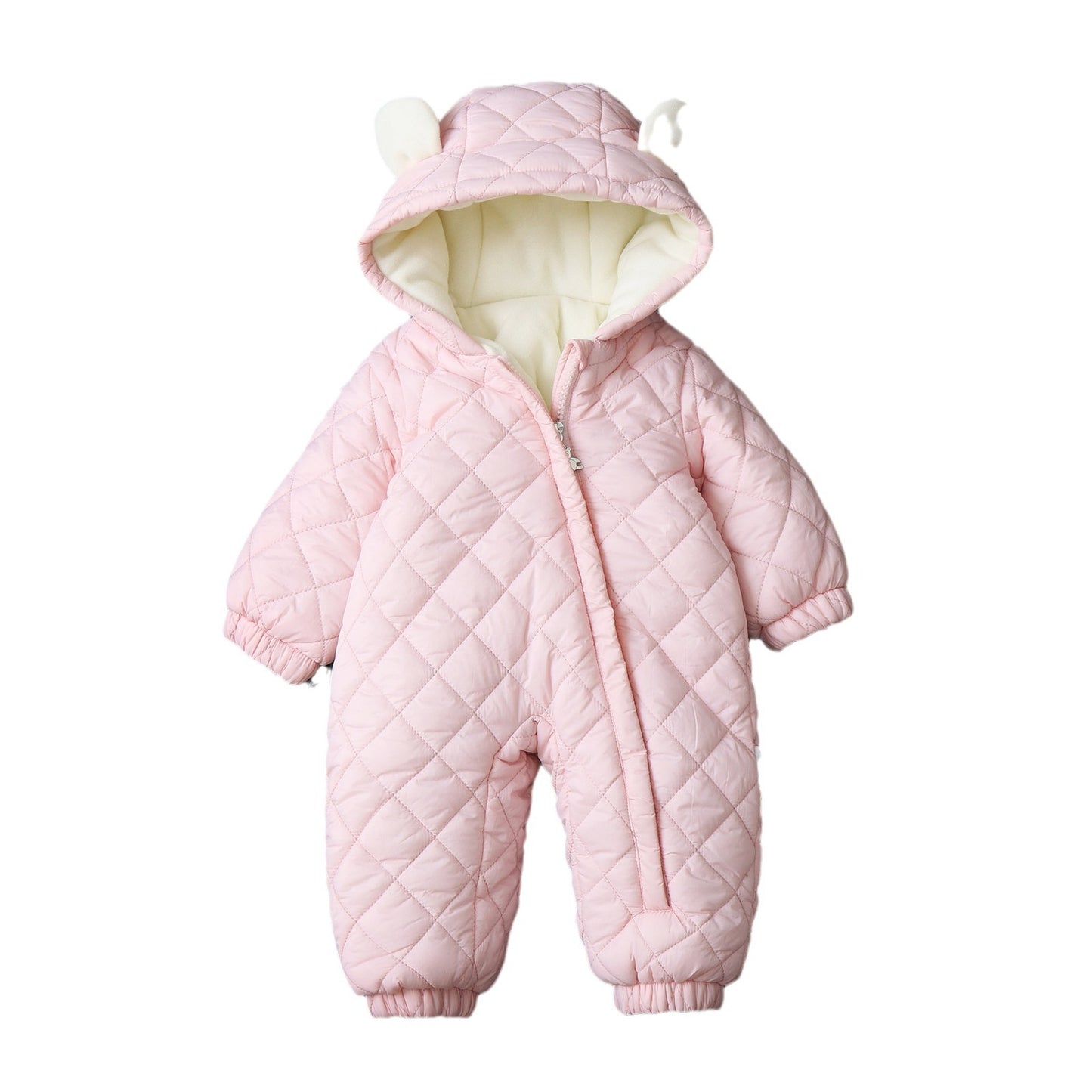 Ear Hooded Fleece-lined Outdoor Baby Onesie