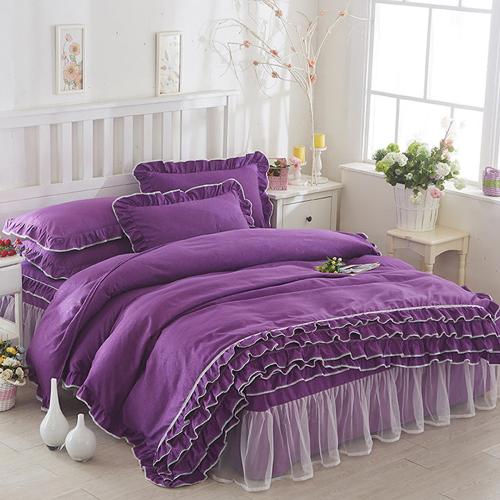 Princess Girls' Lace Bed Skirt-style, Duvet Cover 4pc Set, Solid Color Lace, Comes In Multiple Colors