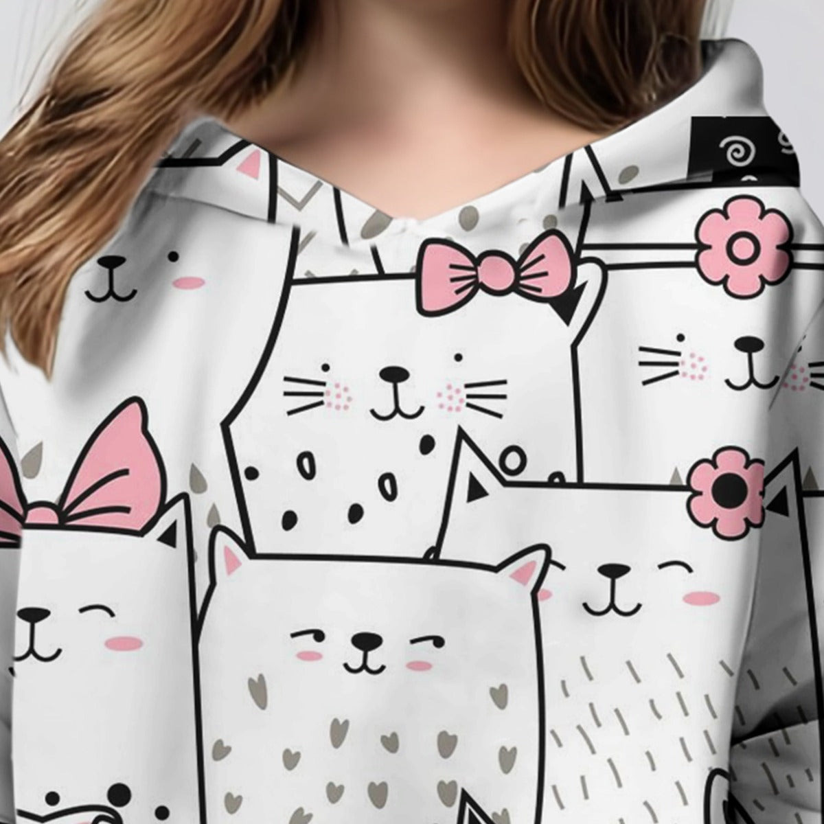 Girls' Cartoon Cat Hoodie Long-sleeved Sweater