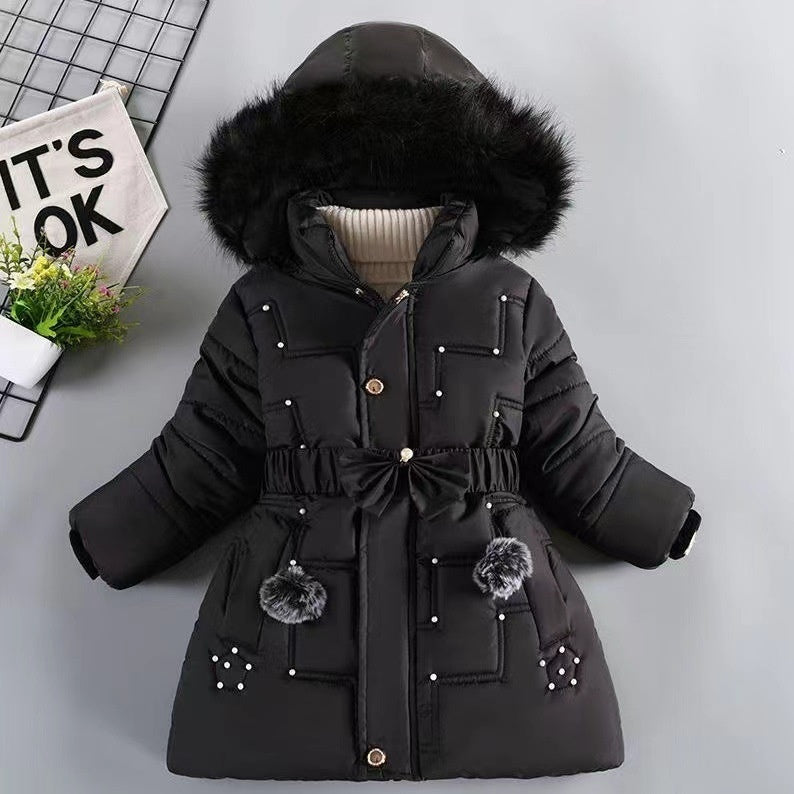 Girls' Winter Fleece-lined Coat, Thickened Cotton Jacket