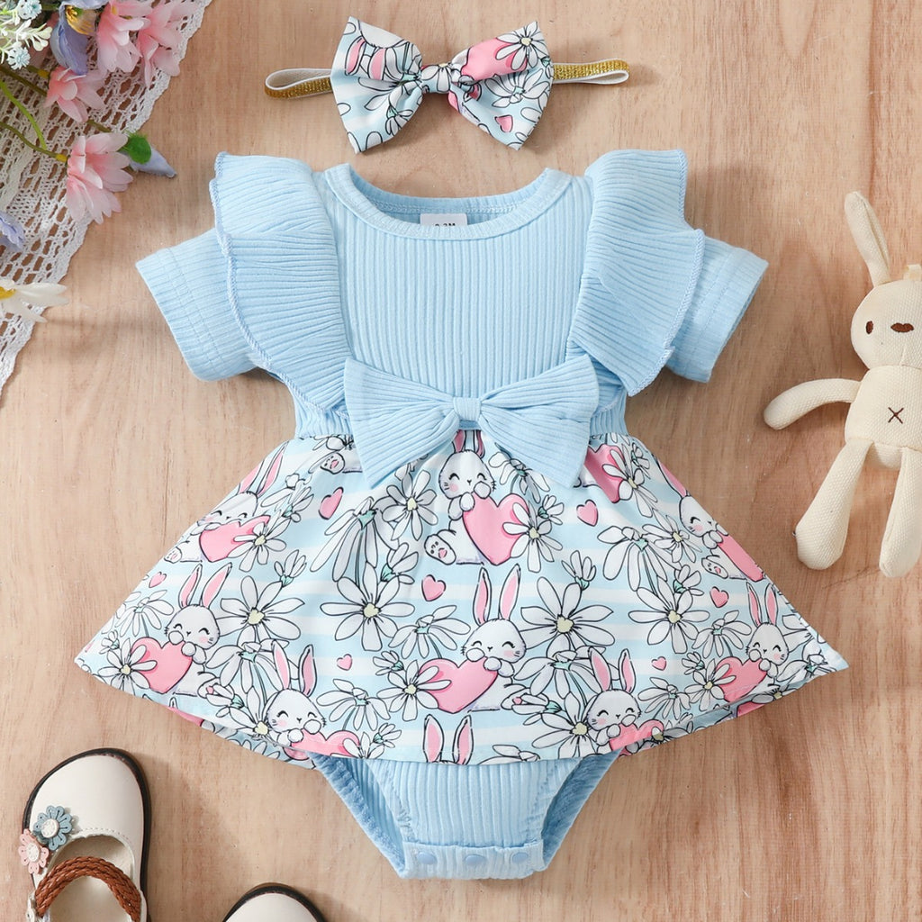 Baby Floral Bow Onesie & Headband