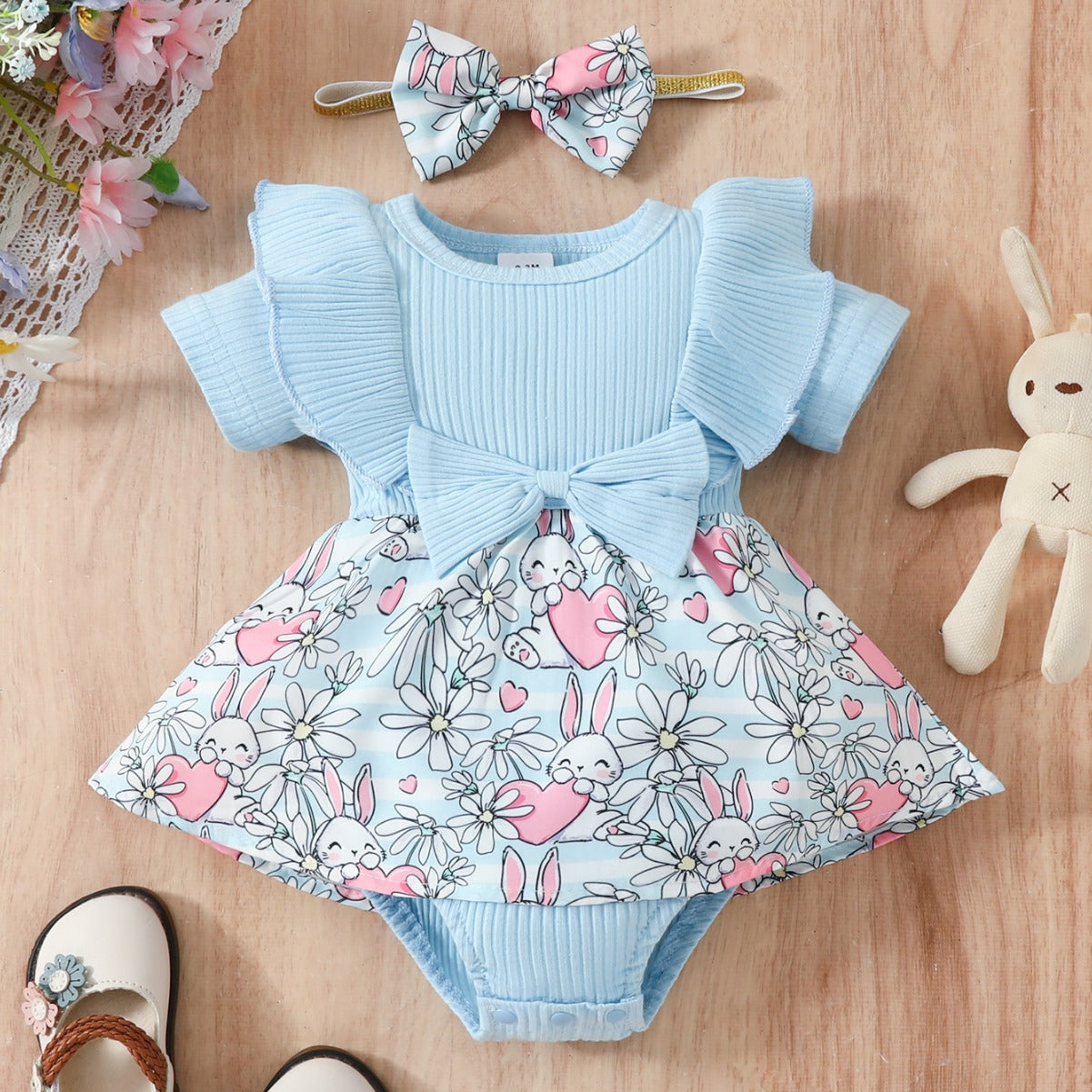 Baby Floral Bow Onesie & Headband