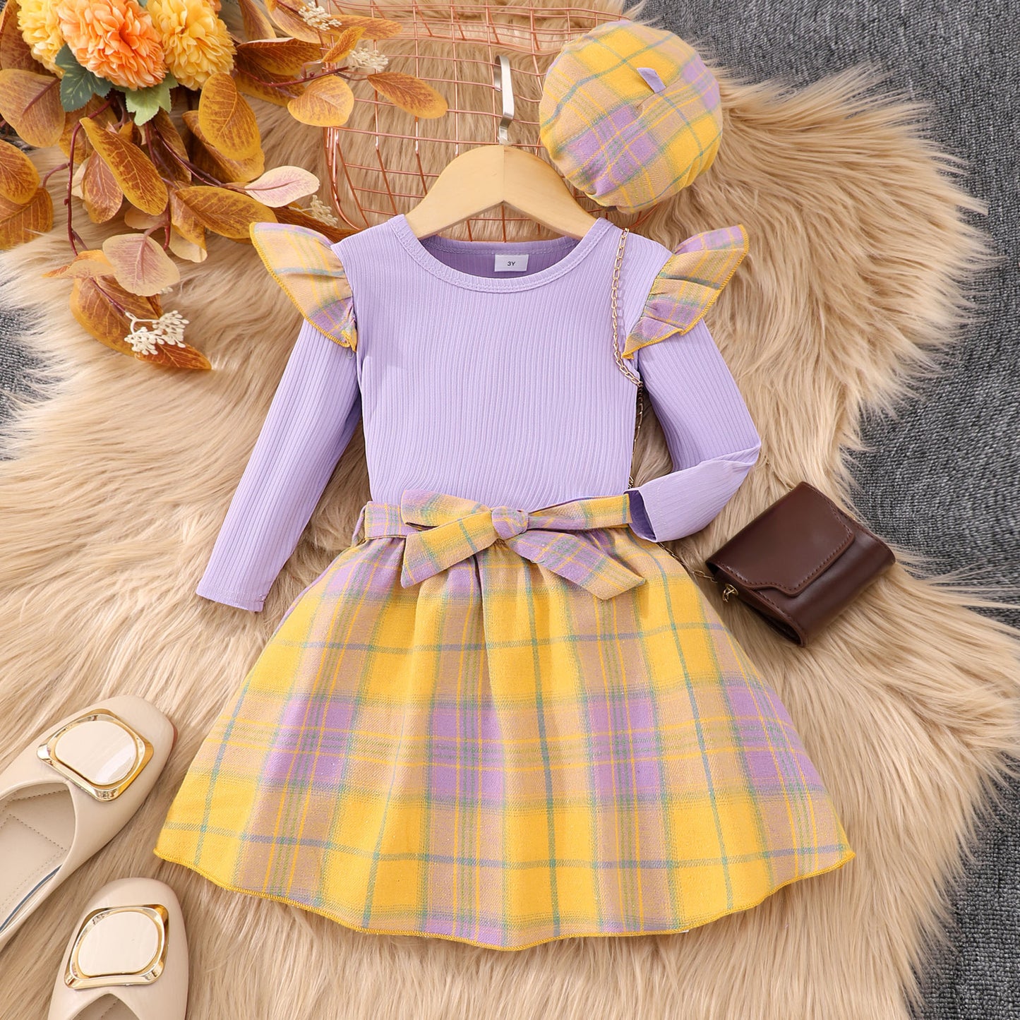Girl's Ruffled Plaid Skirt 2pc Set