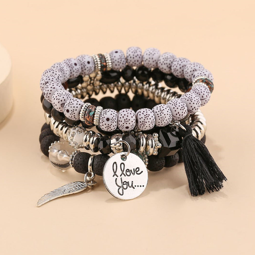 Multilayer Bracelet With Tassel 4-Piece Set