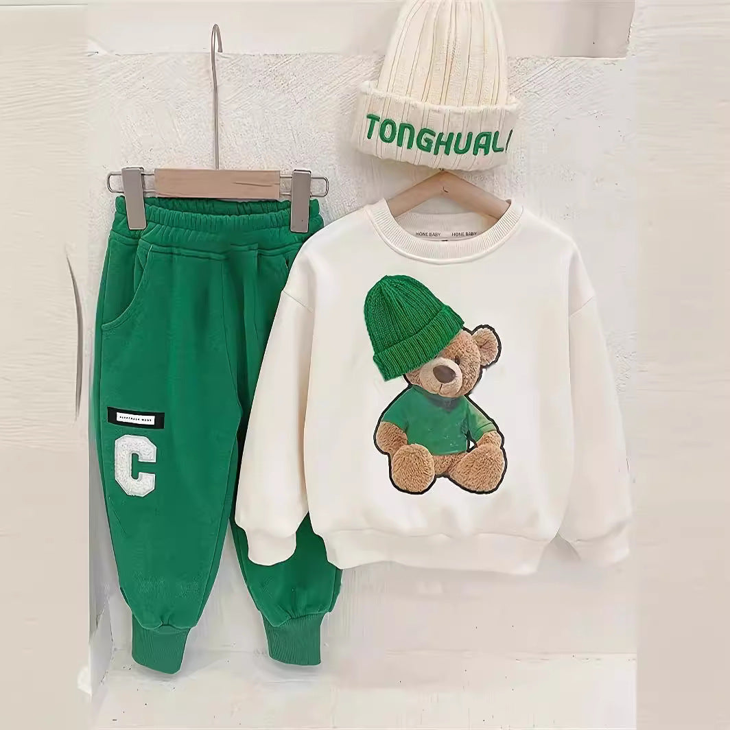 Cartoon Hat Bear Long-sleeved With Pants Two-piece Set