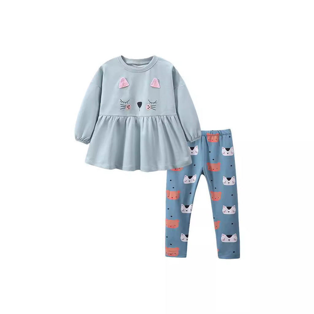Cartoon Casual Breathable Girls' Sweater 2pc Set For Kids