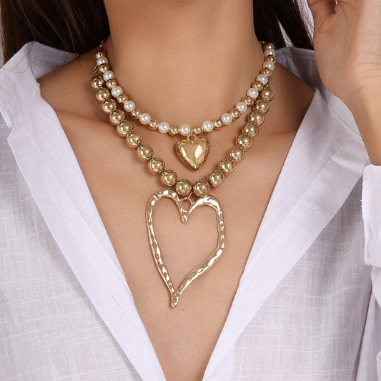 Creative Personality Heart Love Heart Beaded Necklace Suit
