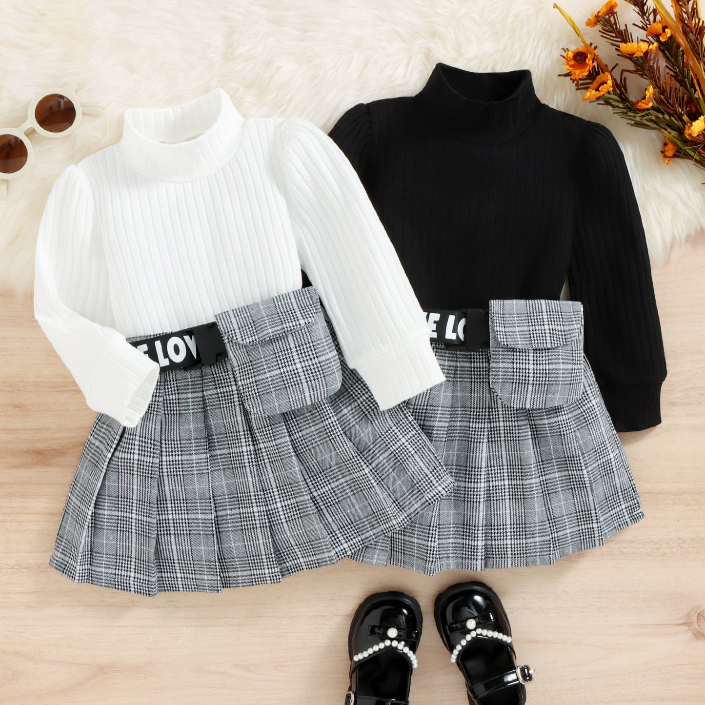 Children's Autumn Winter Cotton Sunken Stripe Turtleneck Plaid Suit