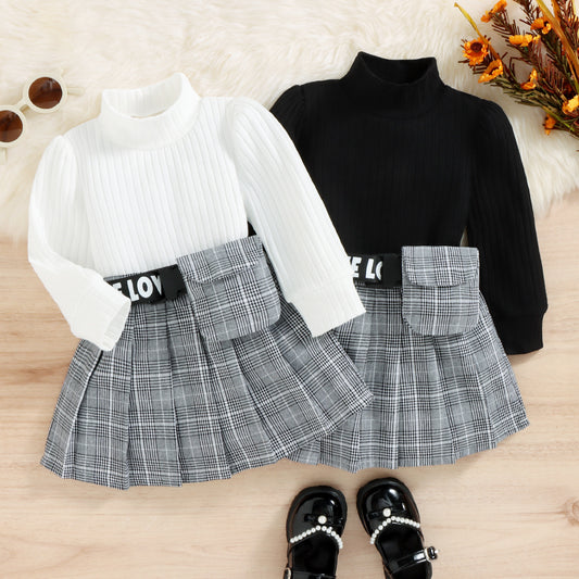 Children's Autumn Winter Cotton Sunken Stripe Turtleneck Plaid Suit